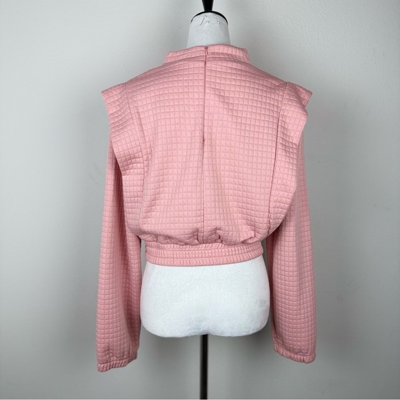 Simplee Women’s Pink Quilted Long Sleeve Crop Top Mock Neck‎ Pullover Size L - Picture 4 of 8
